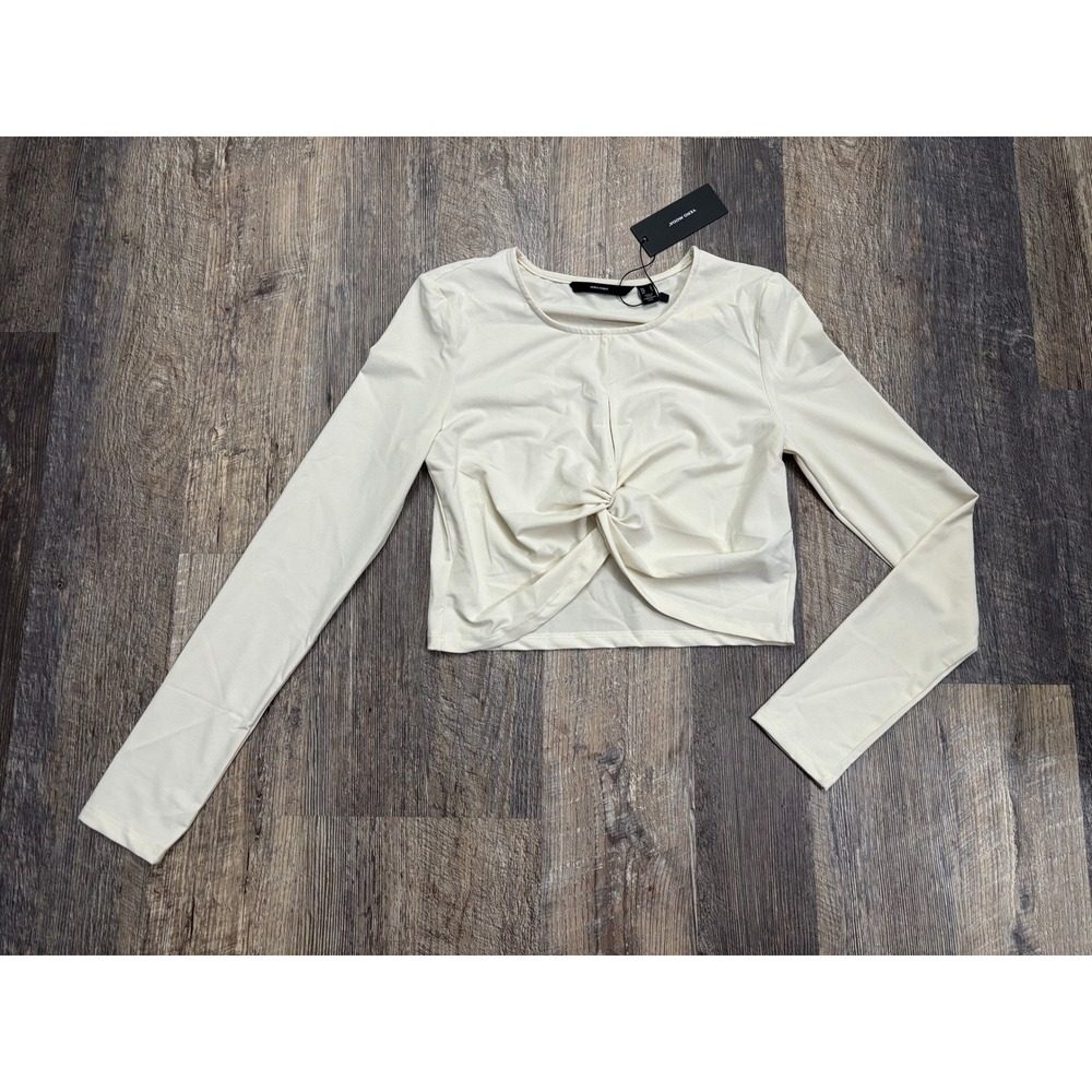 Vero Moda Womens Long Sleeve Twist Front Crop Top Off White Cream Small NEW